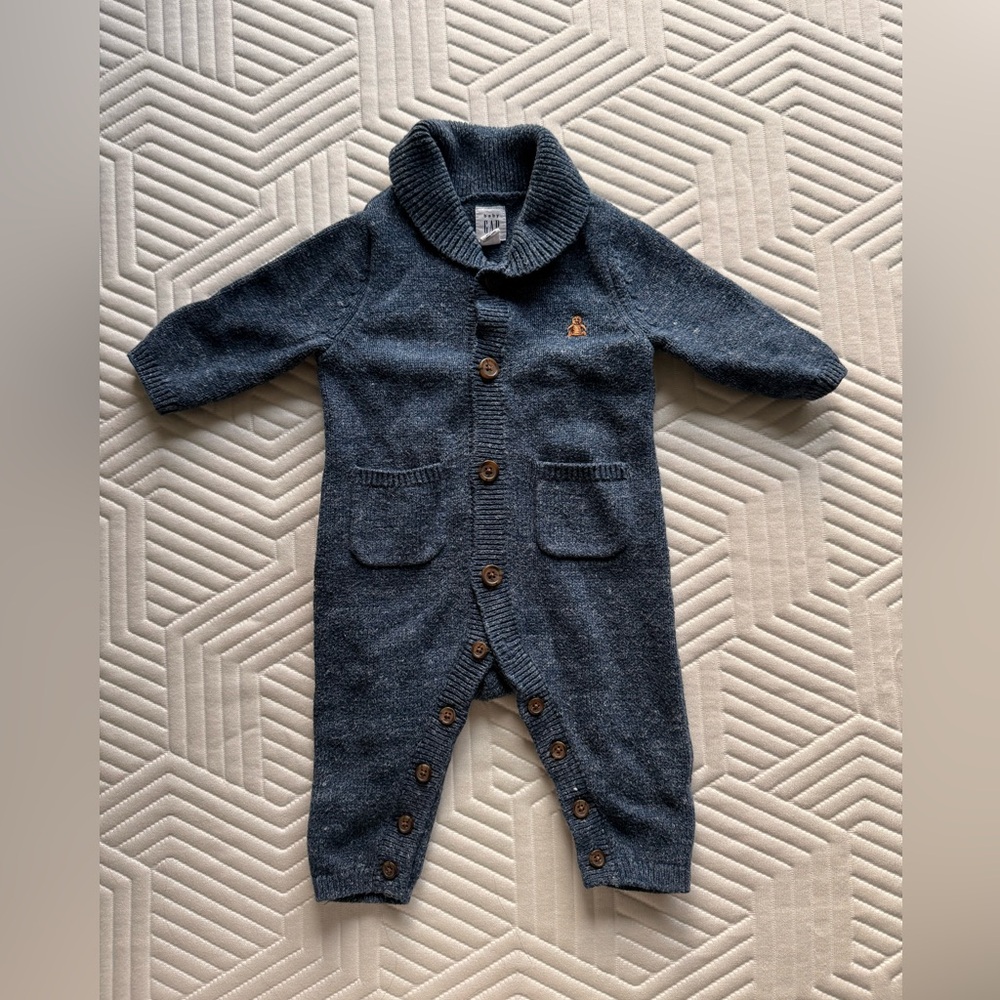 GAP Blue Knit Baby Sweater with Collar
